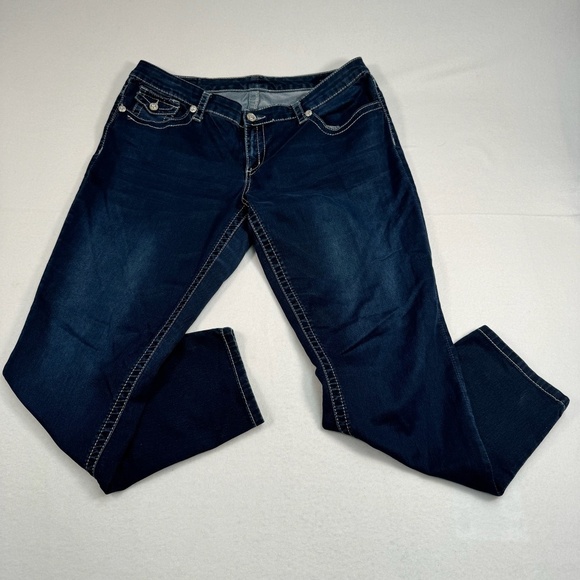 Seven 7 Mid Rise Jean Womens Sz 16 Dark Wash White Stitch - Picture 1 of 13